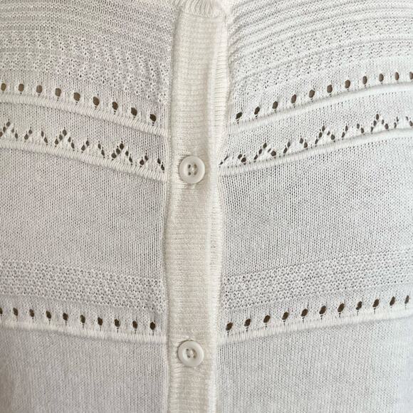 Laura Scott Cream Cotton Cardigan Sweater Round Neck Classic Fit MEDIUM Fall - Picture 5 of 8